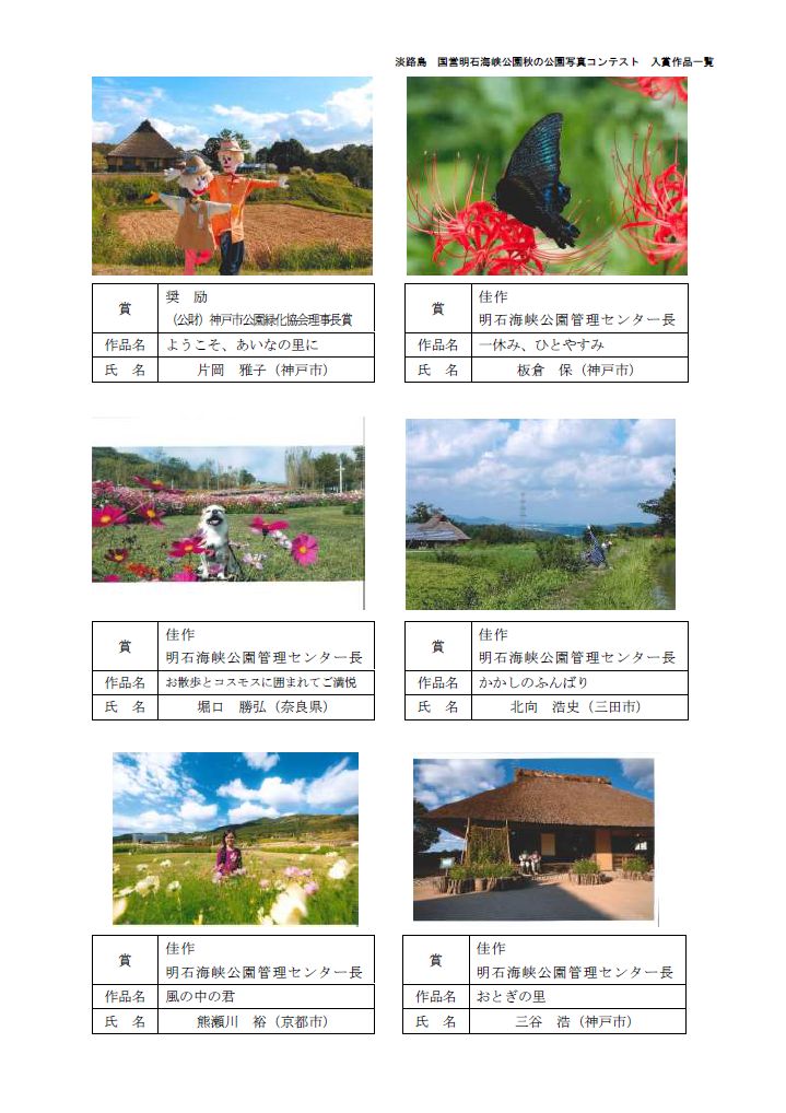 秋の公園写真コンテスト18入賞者が決まりました 淡路島 国営明石海峡公園